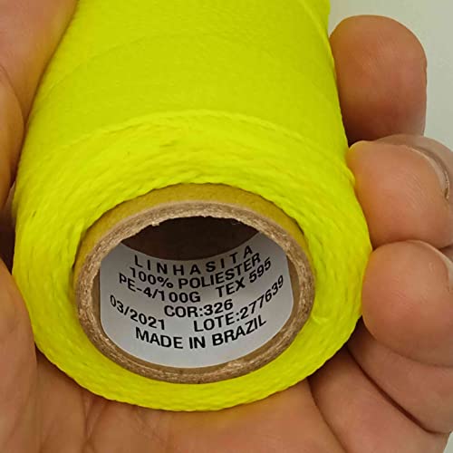 Linhasita Waxed Thread 100 g / 170 m Polyester 1 mm Thick Macrame, 30 Colours Fluorescent Yellow, Yellow Neon, 170 metros / 100 gr - Image 3