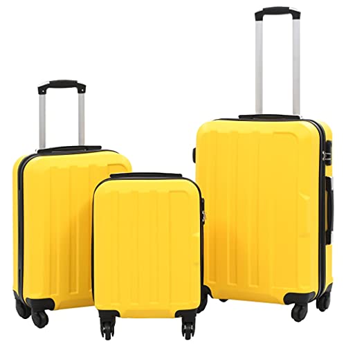 Durable Hardcase Trolley Set - 3 Piece Luggage Set in Yellow, Lightweight ABS, 360 Degree Castors