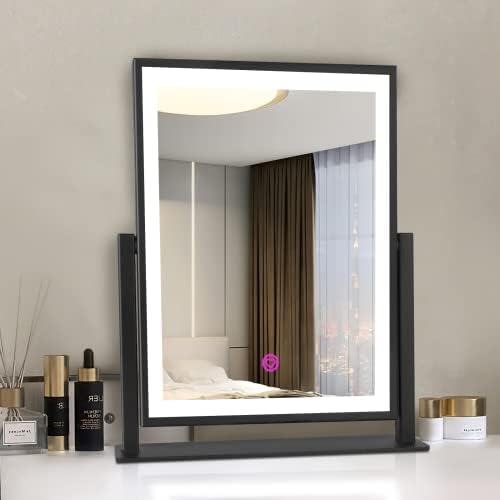 Lighted Vanity Mirror, Makeup Mirror with Dimmable, Smart Control, Memory, Adjustable 3000K/4000K/6000K, Birthday Wedding Gift, 360°Rotation (16in Black)