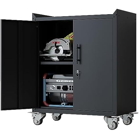 KILISTEELS Metal Storage Cabinet with Wheels,Garage Storage Cabinet Adjustable Shelves with Doors and Lock,Sturdy and Durable Heavy Duty Utility Storage Cabinet for Office/Kitchen/Pantry Organizer Cover