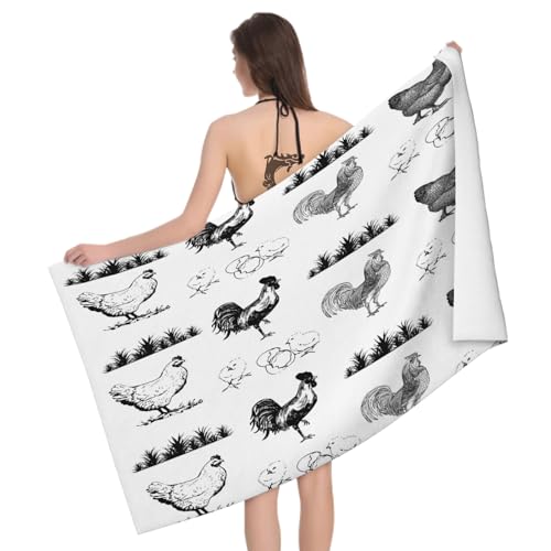 Leichong Toalla de Playa Pollo de Granja de Microfibra Hombre Mujer, Toallas Playa Estilo Granja Secado Rápido, Absorbente Toalla Baño 70 x 140 cm
