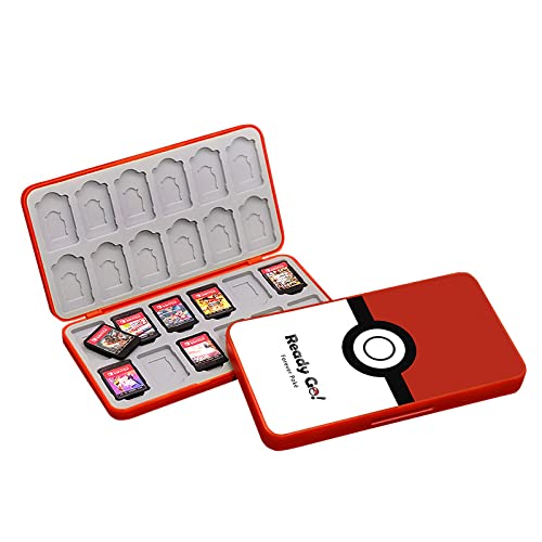 PERFECTSIGHT 24 Game Card Case Compatible with Nintendo Switch/ Switch Lite/ OLED, Cute Kawaii Switch Games Holder Case for SD Card & Switch Game Card, Anime Game Card Cartridge Storage Box, Pokeball