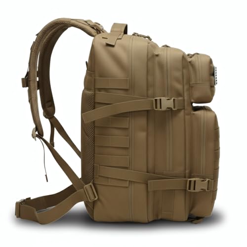 Military Tactical Backpack for Men and Women Molle 45L Large Army 3 Days Assault Pack Bug Out Bag Water Resistant and Heavy Duty Hiking Camping Treeking Rucksack -Tan - Image 6