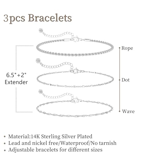 image for DEARMAY Dainty Silver Bracelets for Women Trendy, 925 Sterling Silver 