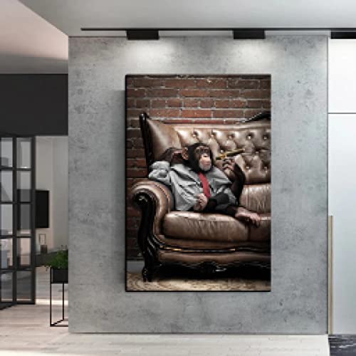 Affiche orang-outan fumer un cigare sur toile 70x100cm pour décoration salon moderne