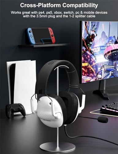 Image of SENZER SG500 Surround Sound Pro Gaming Headset with Noise Cancelling Microphone - Soft Memory Foam Padding - Portable Foldable Headphones for PC, PS4, PS5, Xbox One, Switch - White