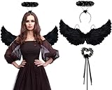 Alas de Angel Negro,Alas Negras y Halo y Aureola Angel para Niñas y Adultos, Halloween Disfraz angel Ideal Regalos...