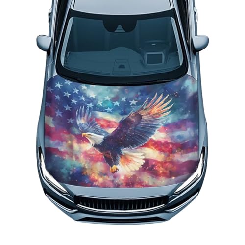 Image of American Flag Eagle Truck Hood Wraps for Cars Hood Wrap Protector Washable Car Hook Elastic Fabrics Can be Washed Hook Wraps