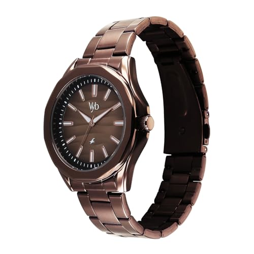 Image of Fastrack Vyb Drift Quartz Analog Brown Dial Brown Stainless Steel Strap Watch for Men - FV30038QM01W