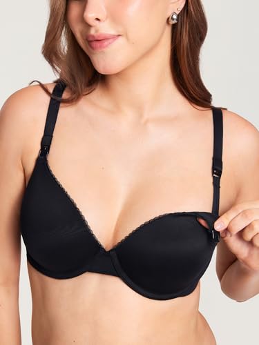 Gratlin Women's Full Cup Lightly Lined Plunge Underwire Maternity Nursing Bra Black 34E - Image 3