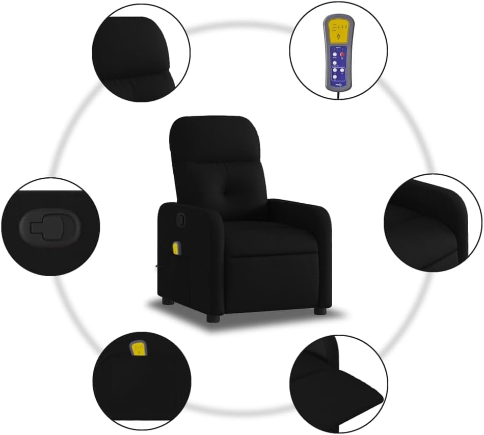 vidaXL Massage Recliner Chair, Adjustable Reclining Armchair for Elderly, Wingback Recliner for Home Theater Cinema, Modern Style, Black Fabric