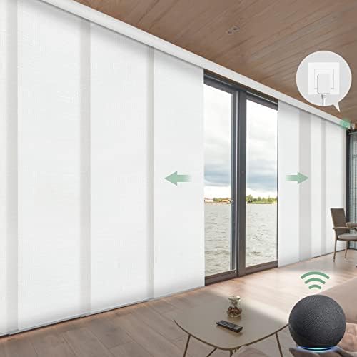 Yoolax Costom smart panel track blinds,motorized sliding panel blinds works with Alexa,fabric blackout vertical blinds for glass doors.hanging room divider,patio doors,sliding door blinds,closet doors