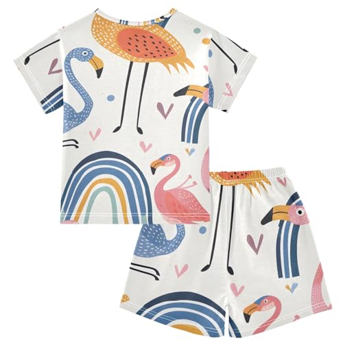 Summer Pajama Set Rainbow Flamingo Heart, Short Sleeve Sleepwear Nightwear2