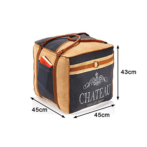 Kobolo Sitzpouf eckig Pouf Sitzwüfel Hocker - Chateau - aus Canvas - mit Applikationen