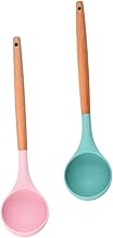 Luxshiny 2 Pçs Colher De Silicone Utensílios De Cozinha De Madeira Colher Japonesa Talheres De Madeira Concha De Cozinha Concha De Molho De Silicone Colher Concha De Silicone Colheres De