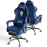 Huracan Silla de Gaming, ergonómica, Silla Gamer con reposapiés, reposacabezas y cojín Lumbar, Tela de Terciopelo Transpirable, Gaming Chair para largas sesiones de Juego y Trabajo (Azul Marino)