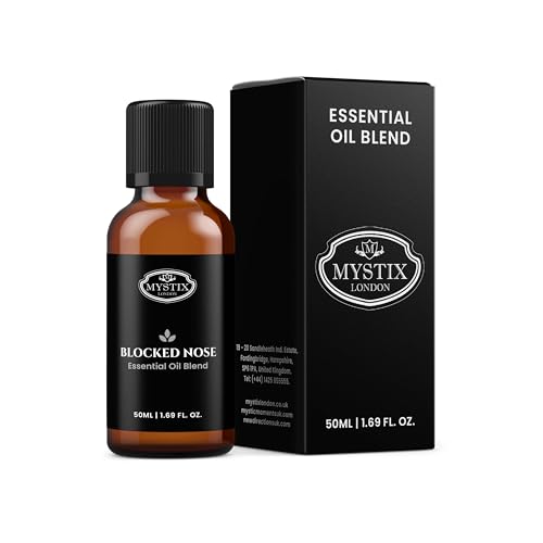 Mystix London | Blocked Nose Essential Oil Blend 50ml | Eucalyptus | Lavender | Peppermint | Fresh Aromatherapy Oil | Cooling Natural Fragrance | for Diffusers & Inhalation | Vegan, GMO Free