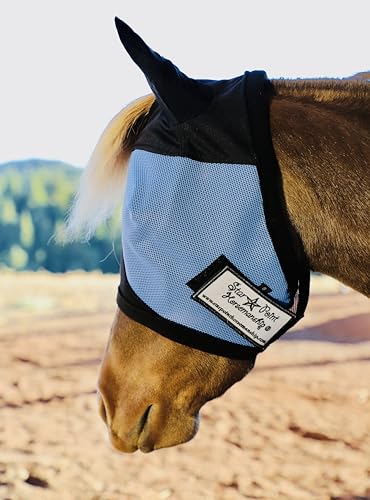 Horse Size Ear Cover UV Fly Mask (Average Horse, Light Blue)