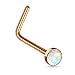 Fifth Cue 20G White Opal Set Flat Top PVD Over 316L Surgical Steel L bend Nose Stud Rings (Rose Gold)