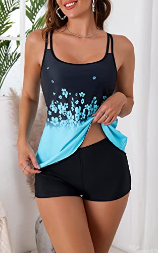 B2Prity Tankini Swimsuits For Women Plus Size Two Piece Bathing Suits Tummy Control Long Torso Tank Tops With Shorts Sky Blue #TOP3