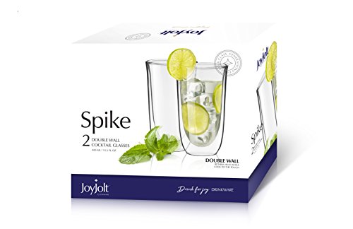 Joyjolt Spike Double Wall Glasses, Cocktail Beer Drinkware Glass Set Of 2 - Double Walled Glass 13.5 Ounces #TOP2