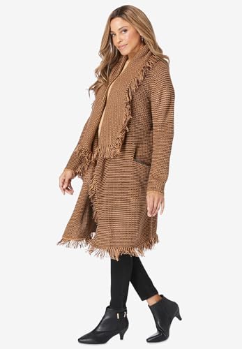 Jessica London Women's Plus Size Shawl-Collar Fringe Jacket3