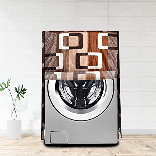 KANUSHI Industries® Washable & Dustproof Front Load Automatic Washing Machine Cover (Suitable for 6 Kg, 6.5 kg, 7 kg, 7.5 kg) (Brown-Box-Front)