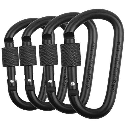 Locking Carabiner Clip, Vonpri 3 Inch D Ring Clips Spring Snap Key Chain Hook Screw Gate Aluminum Carabiners for Outdoor Travel Camping Fishing Hiking Backpack (Black 4pcs)