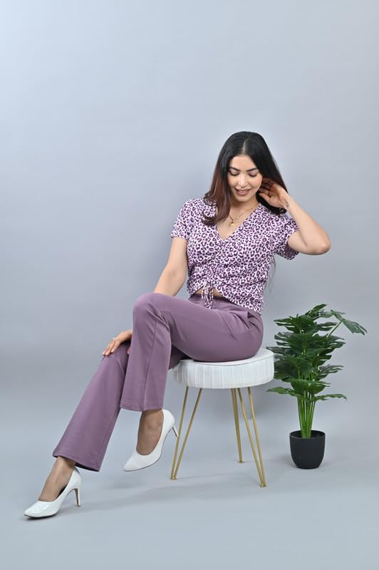 Image of Mlada Bootcut Flare Pants for Women Stretch Cotton Knit Boot Cut Mid Waist Flared Trouser Elastic Waist Band Utility Pockets for Formal Office Work Wear,Travel-Regular /Plus Size