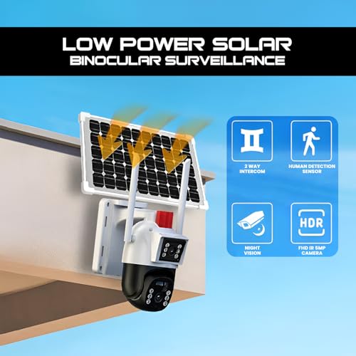 Image of GIGAWATTS Solar 5MP + 5MP Dual Lens 4G CCTV Dual Camera with 5MP 7W Panel 10W Battery IP66 Automatic On /Off Motion Sensor Solar Security Cam for Garden Parking Garage Basement Farms (Pack of 1, White)