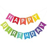 Happy Birthday Colorful Banner Rainbow Birthday Party Banner NO DIY Happy Birthday Sign Pre-Strung Birthday Hanging Decoration for Women Girl Men Boy Party Supplies (Multicolor)