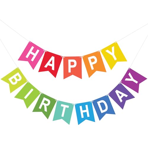 Happy Birthday Colorful Banner Rainbow Birthday Party Banner NO DIY Happy Birthday Sign Pre-Strung Birthday Hanging Decoration for Women Girl Men Boy Party Supplies (Multicolor)