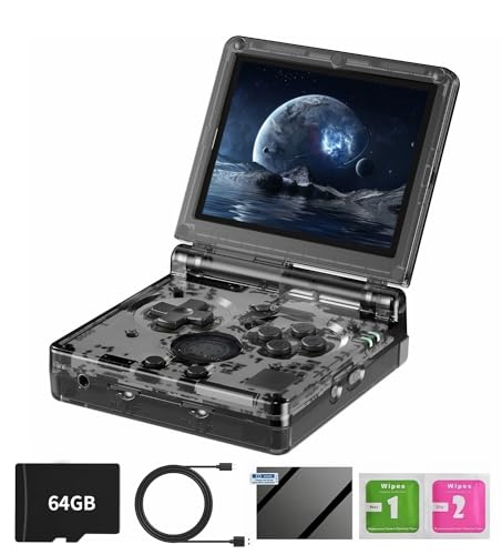 RG35XXSP Consoles de jeux portables à clapet avec carte TF 64 Go intégrée Plus de 5 000 jeux Style portable Console de jeux vidéo portable à rabat...