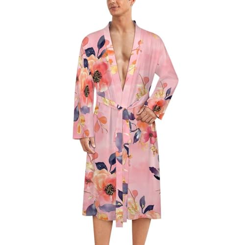 Ropa de dormir suave para hombre con bata de baño ligera floreada y camisón cómodo hasta la rodilla