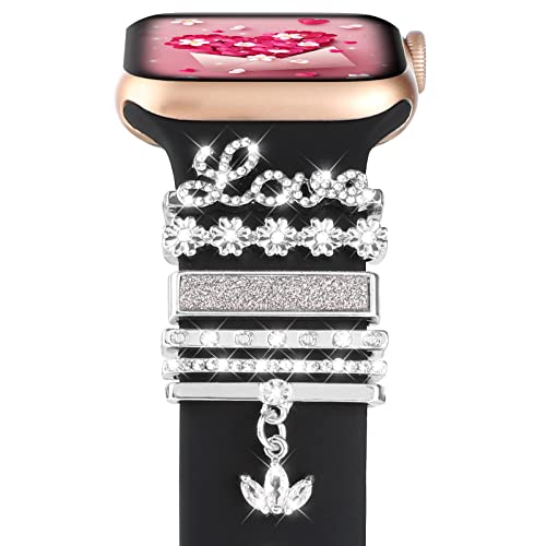 WONMILLE Watch Band Charms Decorative Ring Loops for Apple Watch Bands 38mm 40mm 41mm 42mm 44mm 45mm, Sparkles Metal Diamond Ornament iWatch Accessories Charms for Iwatch Bands (Glitter Silver)