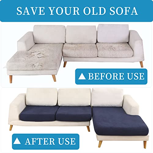 Minjiatex Sectional Couch Covers L Shape 4 Pieces Seat Cushion Couch Covers For Sectional Sofa L Shape,Stretch Sectional Sofa Covers Furniture Protector For Pets Dogs (Navy Blue, 3 Seater + 1 Chaise) #TOP5