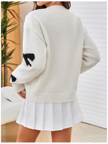 Image of RoseSeek Women's 3D Floral Appliques Crewneck Sweaters Long Sleeve Drop Shoulder Pullovers Elegant Knit Tops