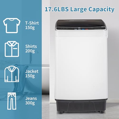 17.8 lbs Full Automatic Portable Washing Machine Top Load Compact Laundry Washer with Drain Pump 10 Programs and 8 Water Levels LED Display 1-24H Delay Start for Apartments Dorms and RV Black