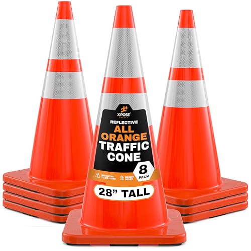Image of Xpose Safety 28 Inch Orange Traffic Cones with 6 inch & 4 inch Collars, 8-Pack