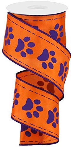 Craig Bachman Royal Burlap Paw Print Wired Edge Ribbon, 2.5