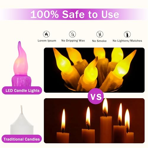 Image of Magical Candlesticks Flameless Taper Candle, 4pcs Real Wax LED Tapered Candles Remote Dipped Candle 6inches Battery Chandelier for Enchanting Weddings Harry Potter Inspired Vigils (Purple)
