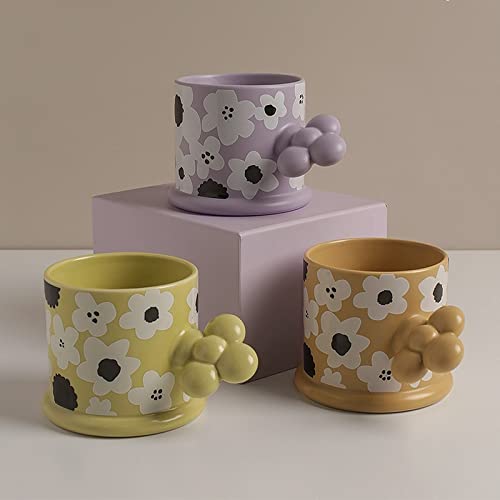 Tazzine da caffè Semplice Maniglia di Fiori Coppia Creativa Coppia casa Carino Bere Tazza Tazza di caffè Tazza di Latte Tazza retrò Tazza addensata Set di Tazze (Color : Beige)