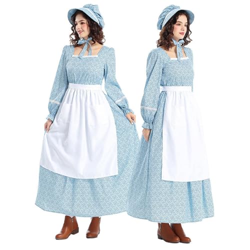 YOSUWOAI Frauen Präriekleid Kleid Erwachsene Historisches 19. Jahrhundert Kleid Mittelalter Renaissancekleid Langarm Damen Pioneer Prärie...
