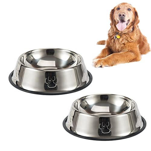 Hundenapf Edelstahl, 2 Stück Futternapf, Hundenapf Metall Große 1000 ml, mit Rutschfesten Gummifüßen, Futternapf Hunde und Wassernapf.L (26 cm)