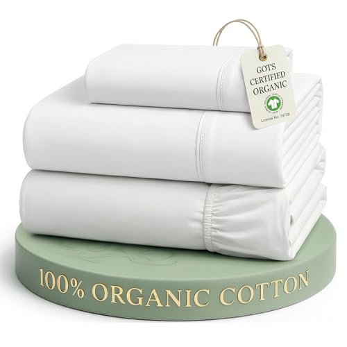 Image of LANE LINEN 100% Organic Cotton Twin Sheets Set, 3Pc Twin Bed Sheets, Soft & Comfy Breathable Cotton Percale Sheets for Twin Size Bed, Dorm Room Essentials Low Pill Fade Resistant White Sheets | Twin Sheet Set, GOTS Certified Organic Cotton Percale - For Dorm & Guest Rooms, Naturally Cooling & Lightweight