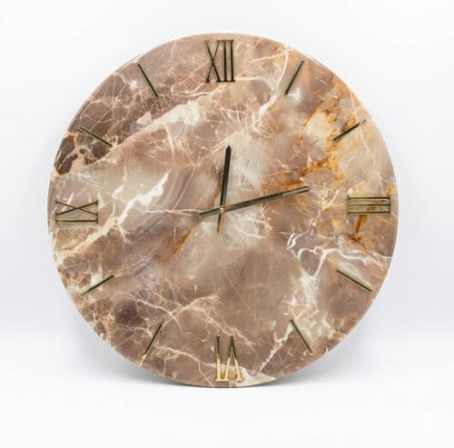 Generico Orologio da Parete, Soggiorno, Cucina, Moderno,Effetto marmo, Base legno, Lavorazione a resina, Numeri a rilievo, Diametro disponibile 40/60/80/100 cm, Made in Italy Modello Orion (40 cm)