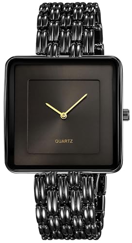 findtime Reloj de pulsera cuadrado unisex para mujer y hombre, analógico, de cuarzo, para mujer, hombre, minimalista, elegante, retro, de negocios, 3 ATM, resistente al agua, diseño lujoso, color
