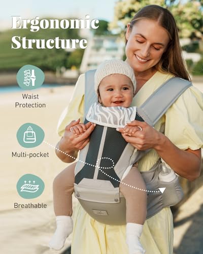 Image of MOMTORY Safety-Certified 6-in-1 Baby Carrier Newborn to Toddler, Grey | Plus Size Friendly, 6 Carry Positions, Ergonomic Hip Support, Cozy and Breathable, Baby Carrier with Hipseat for 7-50lbs