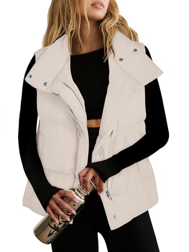 ANRABESS Women Puffer Vest Sleeveless Zip Up Stand Collar Quilted Lightweight Jacket Winter Warm Puffer Padded Down Outerwear