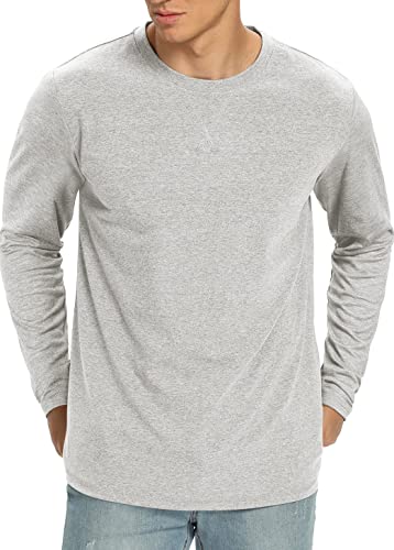 NITAGUT Men's Soft Cotton Crewneck T-Shirt Casual Long Sleeve Plain Tshirt Work Tee Shirt X-Large Heather Gray